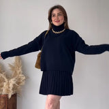 Fongt Winter New Solid Color High-Collar Lazy Knitwear Design Skirt Dress Suit