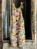 Summer Slub Linen Vintage Print Wide