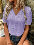 Fongt Summer New Solid-Color Short-Sleeved Hollow