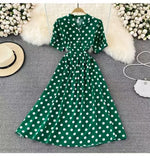 Fongt Summer French Retro Skinny Bubble Short-Sleeved V-Neck A-Shaped Dress Elegant Temperament Long Dress