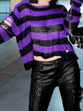 Distressed Striped Crop Sweater-Outfit