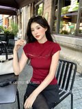 Fongt Xixi 2025 Autumn New Temperament Pure Color Round Collar Hollow Knitted Shirt Toped Women 25325