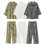 Fongt Seven-Sleeve V-Neck Loose Shirt Tight Waist Broad Leg Trousers Casual Suit Woman 2025 Spring And Summer