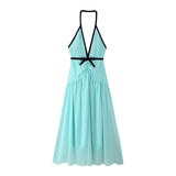 Fongt Women's Clothing Explosion Sexy Bumpy Sleeveless Bow Sling Dress