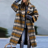 2023 Spring Autumn Women's Overcoats Matching Plaid Long Sleeve Lapel Coat Printed Woolen Coat Women Clothes Female