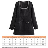 Fongt Women's Clothing 2025 Winter New Square Neck Nail Beads To Collect Short A-Shaped Dress