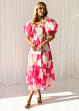Fongt Spring And Summer Temperament Elegant Print Shoulder Bubble Sleeve Fashion Dress