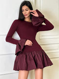 Ruffled Patchwork Long Sleeve Mini Dress-Outfit