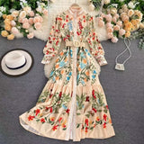Fongt Court Style Dress With Belted Round Tie Long Sleeve Lotus Leaf Side Gasy Fairy A Dress