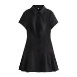Fongt 2025 Women's Shirt Style Mini Dress 3D Three-Dimensional Pattern Short Sleeve