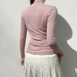 Aesthetic Lace Trim Bow Long Sleeve Tee-Outfit