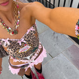 Fongt Summer New Women's Wear Fresh And Sweet Bow Leopard Grain Dew Back Slim Small Vest-Outfit
