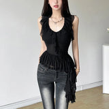 Fongt 2024 Summer Women's Flounce Sleeveless Jacket Is Elegant And Slim Vest-Outfit