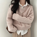 V-Neck Pullover Dark Academia Sweater-Outfit