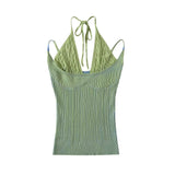 Two Tone Ribbed Halter Double Strap Top-Outfit