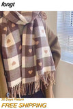 Women Knitted Heart-pattern Plaid Lovey Girl Winter Keep Warm College Fashionable Leisure Chic Classy Female