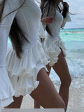 Fongt Spring And Summer New Repair Inclined Door Lint Wave Lotus Side Of The Beach Dress LX0144