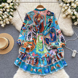 Fongt Fair Seaside Vacation V-Neck Broken Flower Dress Women's Summer New Ties With Big Tenders And Fairy Dresses