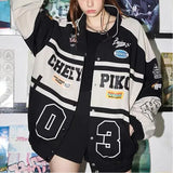 Bomber Woman Varsity Racing Jacket PU Long Sleeve Stand Collar Leather Jackets Unisex American Jacket¡®s Bombers Coat