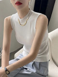 Summer Sleeveless Tank Tops Women Camisole Slim Female O-neck Knitted Ribbed Croped Vest Casual Solid Camis Top-Outfit