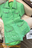 Summer Vintage Short Sleeve Turn-Down Collar Green Jumpsuits Women's Elegant High Waist Patchwork Single Breasted
