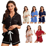 Fongt Female Summer Inset Solid Color Base Short Sleeve Shorts Casual Women's Home Wear Suit-Outfit