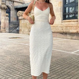 Fongt Ins Fall New Sexy Low Breast V-Neck Hollow Back Hanging Neck Tie Medium Long Slit Dress