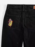 Skateboard Denim Shorts Washed Denim Shorts Summer Loose Retro Trend Brand Casual Denim Shorts-Outfit