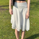 Fongt Temperament Light Ripe Wind Folds Thin Wave Point Bump Color Double Mesh Splicing Medium Long A-Word Half-Body Skirt New