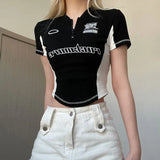 Spring And Autumn New Splicing Color Thin Ins Embroidered Street Zipper Function T-Shirt-Outfit