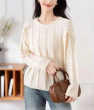 Dongmen Design Sense Minority Open-Shoulder Sweater Women's 2024 Autumn And Winter New High-End Relaxed Lazy Long-Sleeved Blouse-Outfit