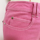 QUALITY Newest 2023 Designer Jeans Women's Top Stitching Contrast Pink Denim Jeans