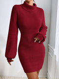 Fongt Women's Sweater Dress Stylish Simple Thin Knitted High-Necked Solid-Colored Knitted Dress