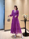 Fongt Retro Court Style Lace V-Neck High-End Dress With Thin Single-Drace Buckle Dress