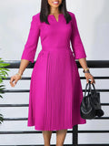 Fongt Women's Clothing 2025 Autumn New Fashion Temperament Elegant Solid Color Pressure Folding Large Size African Dress