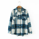 Autumn Women's Wear Urban Leisure Woolen Plaid Shirt Jacket-Outfit
