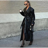 Fongt Explosion Women's Autumn/Winter New Overneck With Long Imitation Leather Wind Coat
