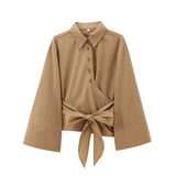 Fongt Women's Clothing Explosion Fashion Casual Collar Gold Buckle Dress Silk Shirt