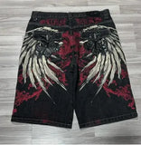 Denim Shorts Summer High Street Trend Small Gothic Style Printed Loose Straight Tube Wide-Legged Five-Cent Pants-Outfit