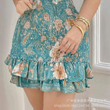 New E-Commerce Printing V-Collar Lotus Leaf Edge Collection Waist Hip Dress Spot Small-Outfit