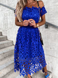 Patchwork Short Sleeve Solid Dress Slash Neck Women Maxi Summer Dress Casual Backless Vintage Streetwear Dress