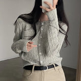 Vintage Cable Knit Slim Knitted Cardigan-Outfit