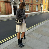Bow Printed Knitted Cardigan-Outfit