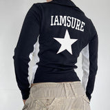 Contrast Star Print Zip Up Jacket-Outfit
