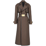 Fongt Autumn And Winter New Star Fashion Belt Belted Maze Pattern Lengthened Wind Coat