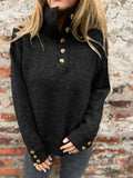 Fongt Li-Necked Knitwear In Autumn/Winter 2025 Solid Color Buttons Casual Loose Sweater For Women