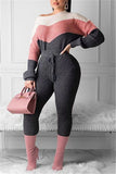Block Long Sleeve Knitted Pants