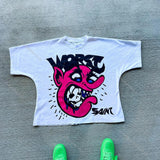 Kd Is Little Devil Graffiti Hip-Hop Printed Street Short-Sleeved T-Shirt Men And Women Retro Loose In Summer-Outfit