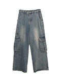 Fongt Old Vintage Washed Jeans For Versatile And Versatile High Street Pocket-Down Casual Cargo Pants-Outfit