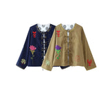 Fongt 2024 New Women's Fashion Casual Versatile Lace-Up Embroidered Long Sleeve Coat-Outfit